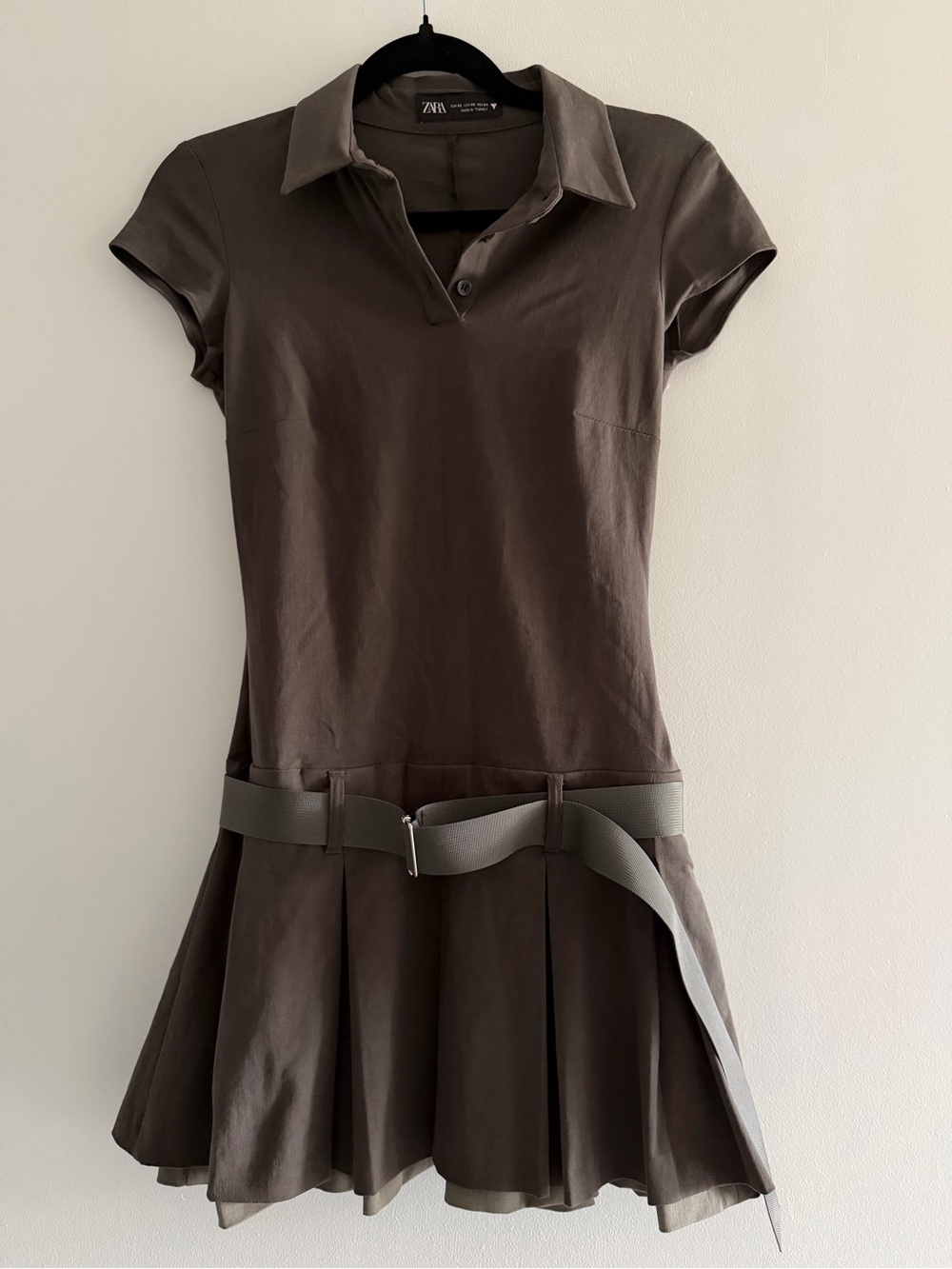 Zara Box Pleat Mini Shirtdress - Charcoal Grey - XS